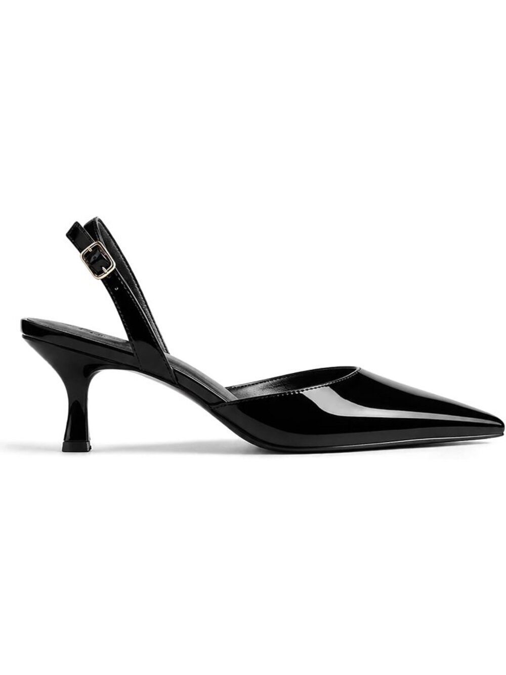 Women's Black Faux Leather Closed Pointed Toe Pumps D’Orsay Slip on Kitten Heels